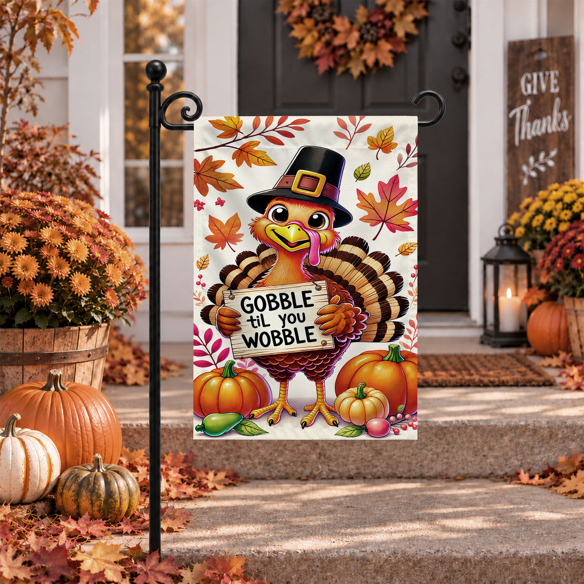 Thanksgiving Garden Flag Turkey GOBBLE WOBBLE Chestnuts Pumpkin Family Home Decor Gift For Family
