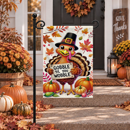 Thanksgiving Garden Flag Turkey GOBBLE WOBBLE Chestnuts Pumpkin Family Home Decor Gift For Family