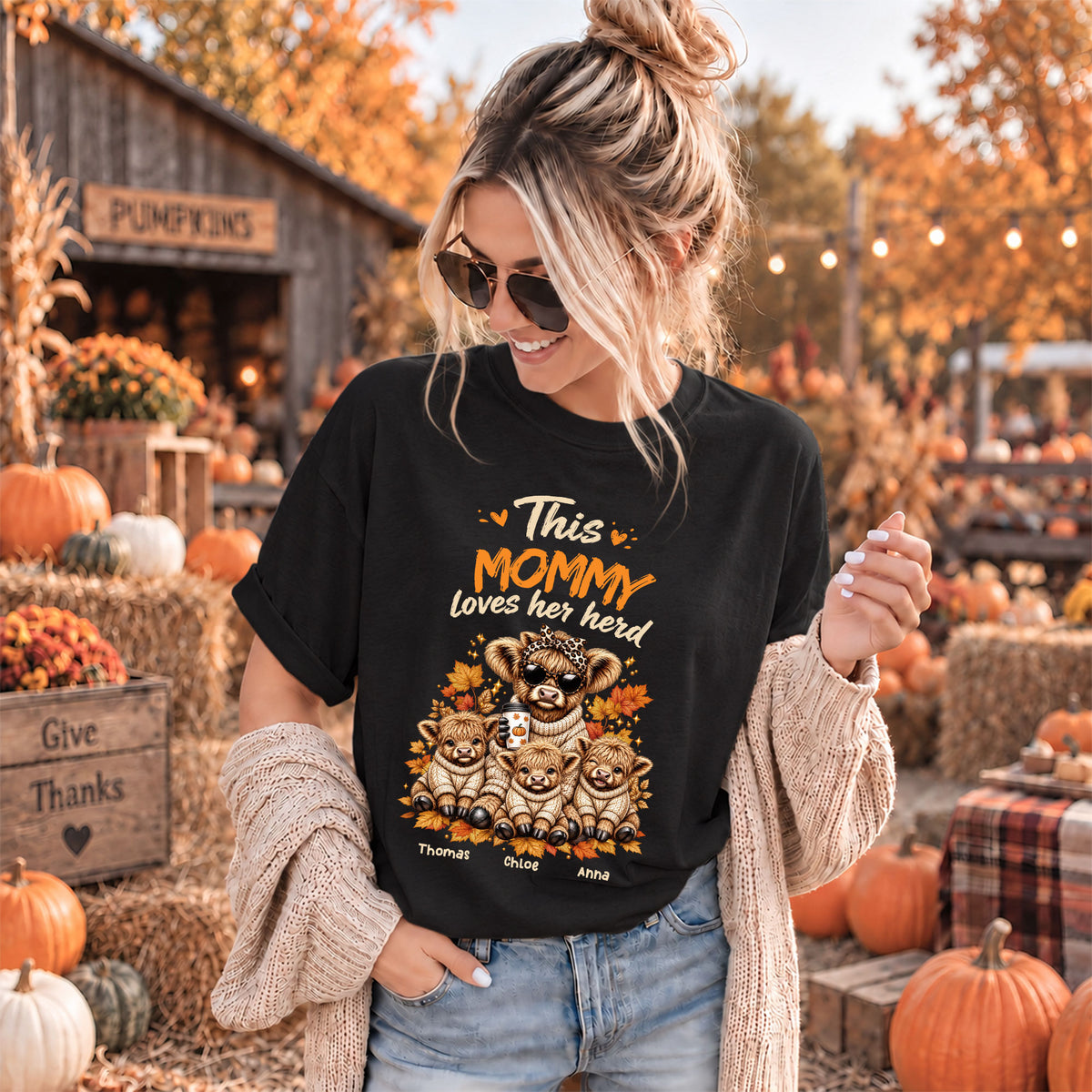 Personalized Grandma Sweatshirt, Custom Grandma Highland Cow with Grandkids Names Gift For Family