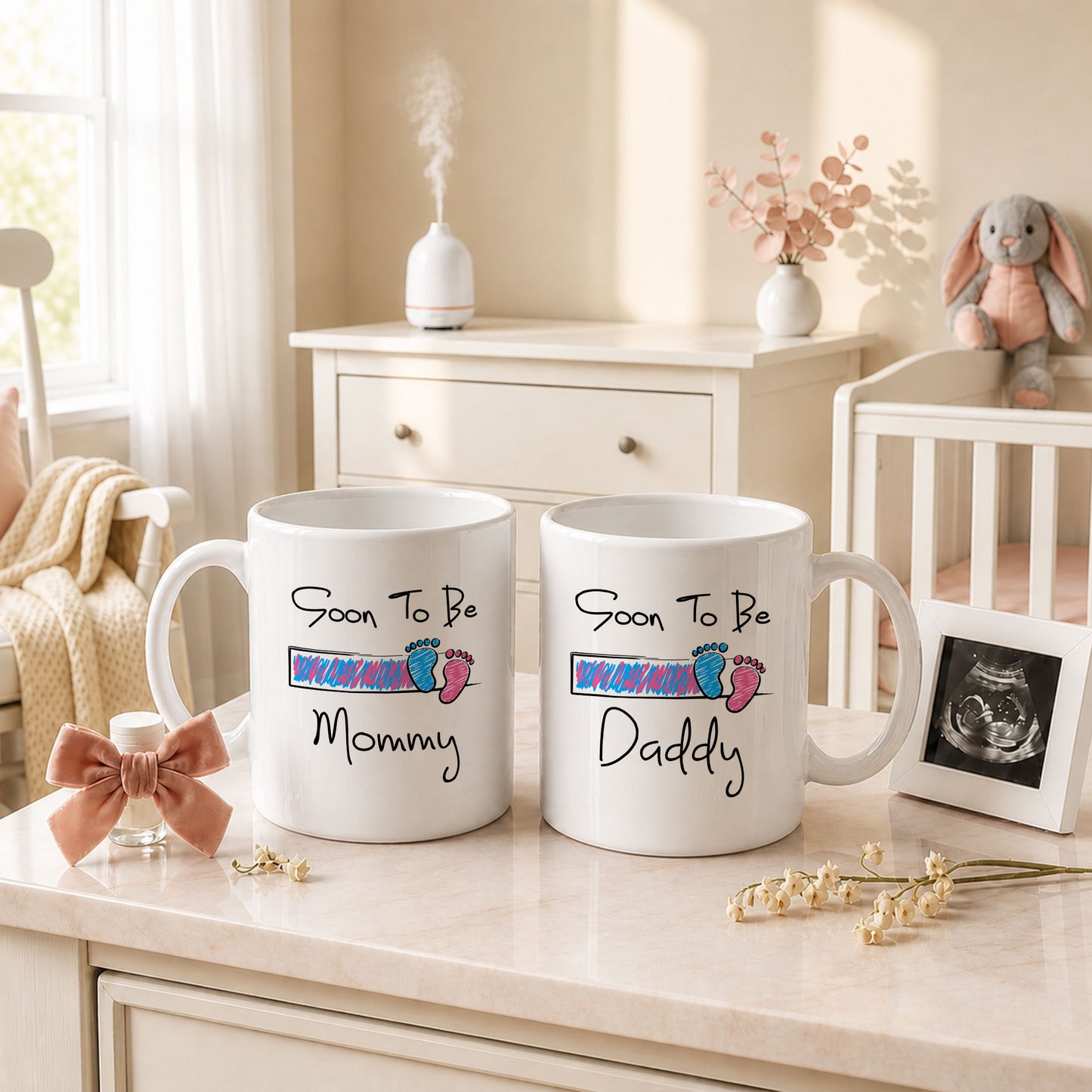 Personalized Mommy Daddy Mug Set – Matching Couple Coffee Mugs for New Parents