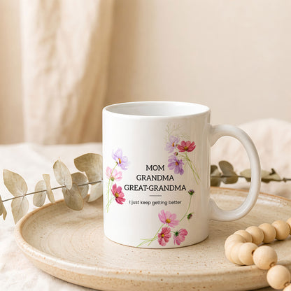 Personalized Mom Grandma Great-Grandma Floral Mug – Cute Family Coffee Cup Gift for Mom and Grandma