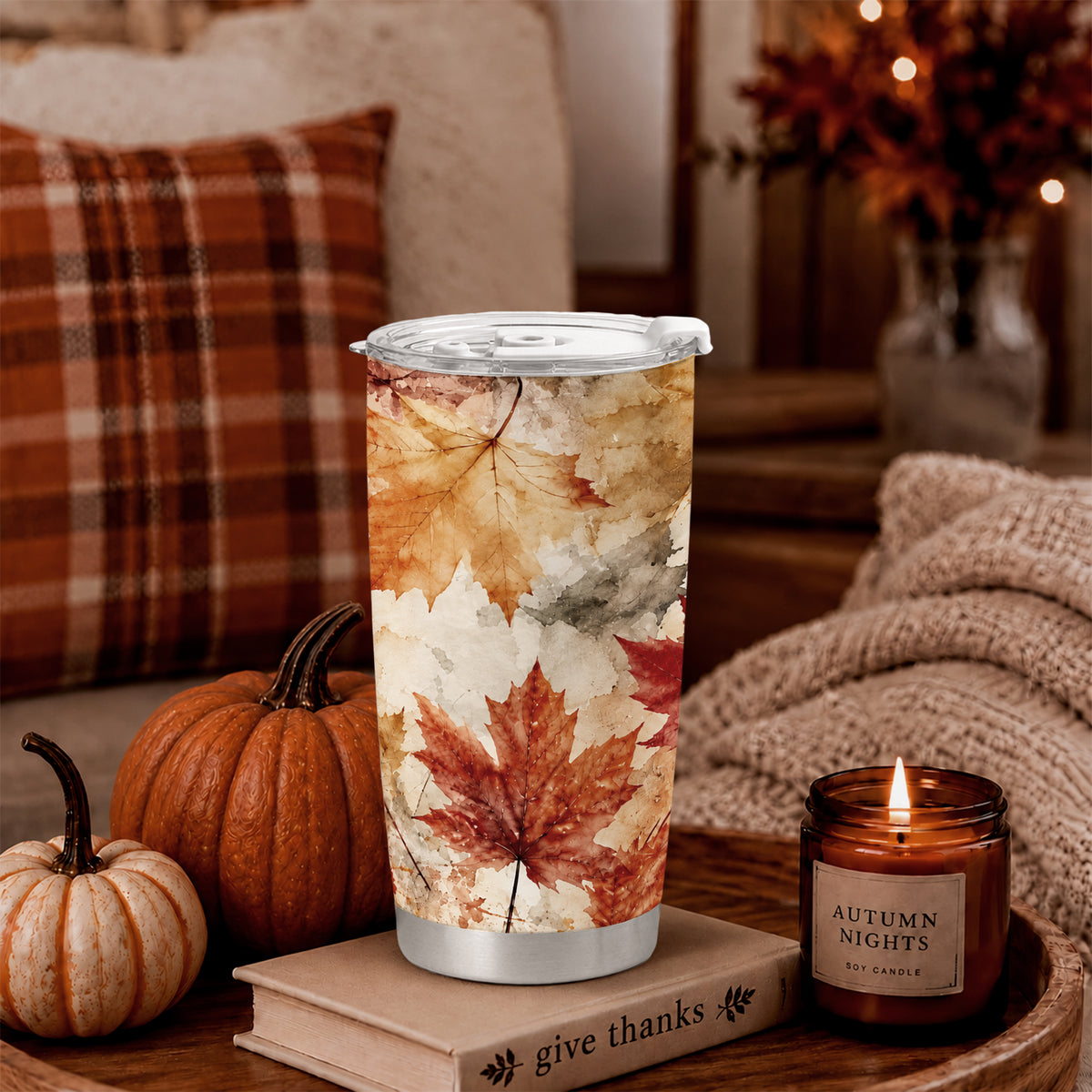 Christian Fall Thanksgiving 20oz Travel Coffee Mug Tumbler, Autumn Gift for Women, Family
