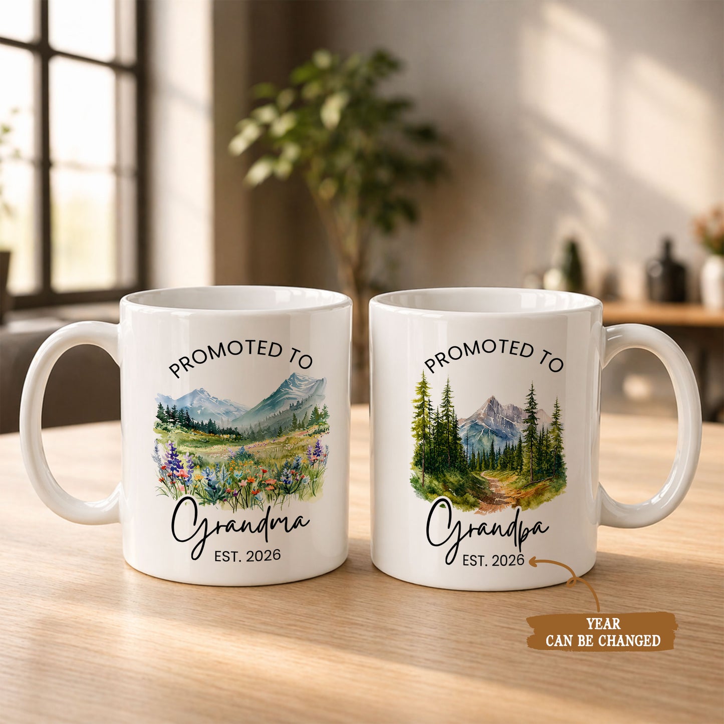 Personalized Promoted to Grandma Grandpa Mug Set – Matching Couple Coffee Mugs Est 2026, New Grandparents Gift