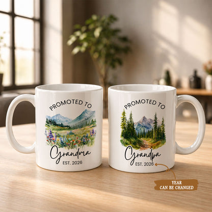 Personalized Promoted to Grandma Grandpa Mug Set – Matching Couple Coffee Mugs Est 2026, New Grandparents Gift
