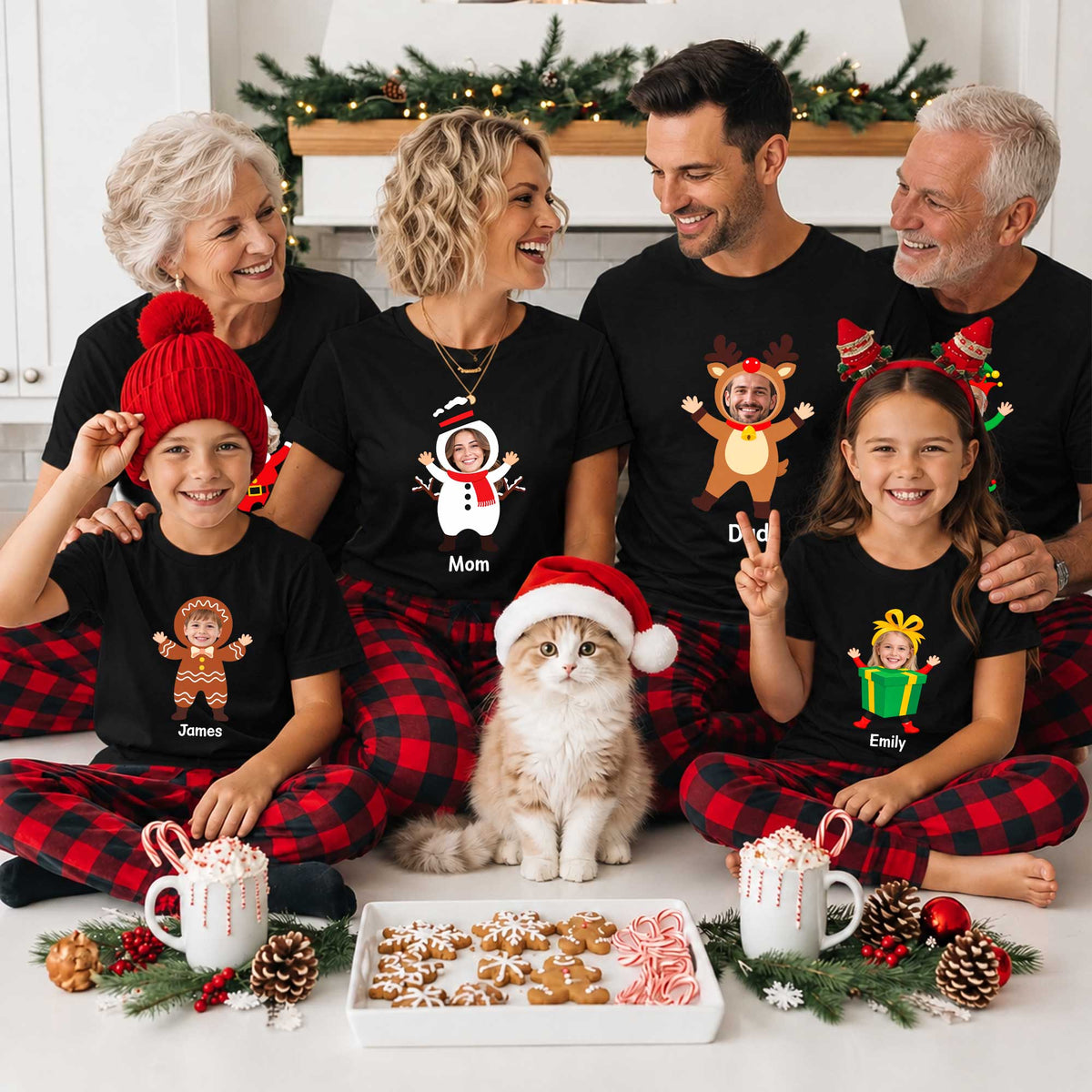 Custom Face Christmas Family Shirts, Personalized Holiday Characters, Matching Family Outfits