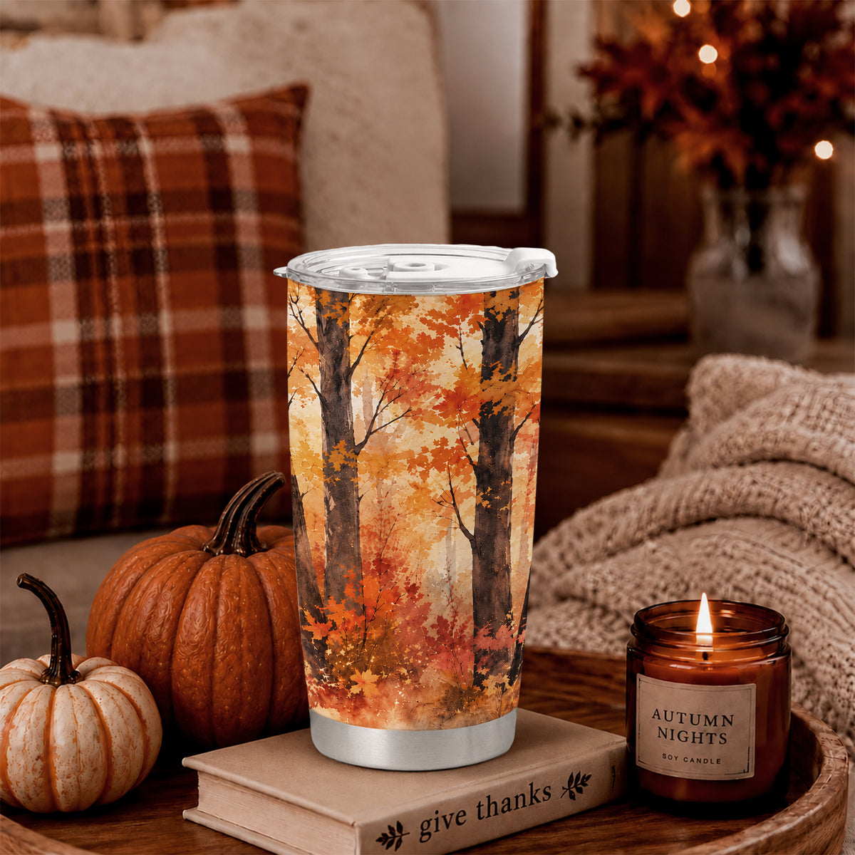 Christian Fall Thanksgiving 20oz Travel Coffee Mug Tumbler, Autumn Gift for Women, Family