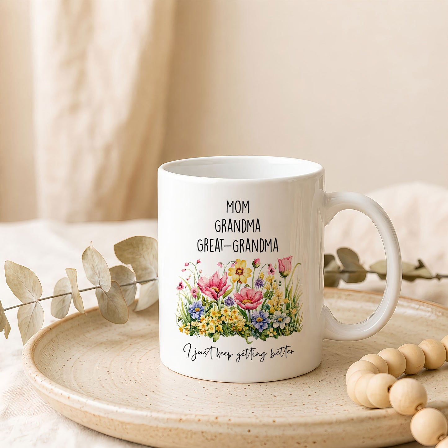Personalized Mom Grandma Great-Grandma Floral Mug – Cute Family Coffee Cup Gift for Mom and Grandma