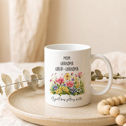Personalized Mom Grandma Great-Grandma Floral Mug – Cute Family Coffee Cup Gift for Mom and Grandma
