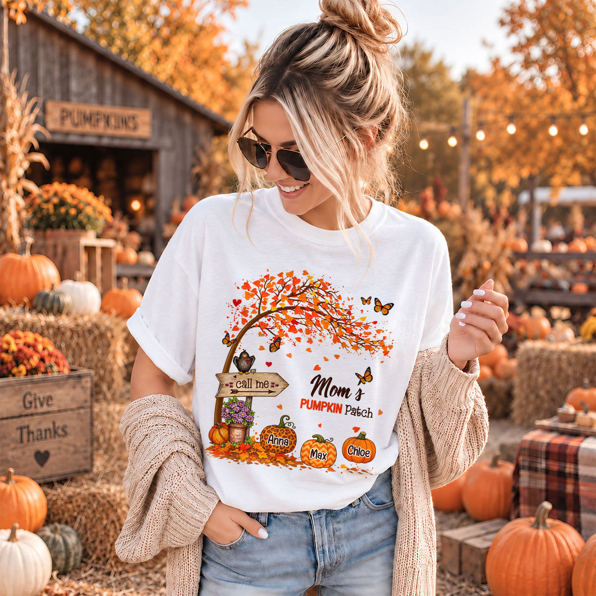 Personalized Grandma Thanksgiving Sweatshirt, Custom Family Name Autumn Pumpkin Patch Family Gift