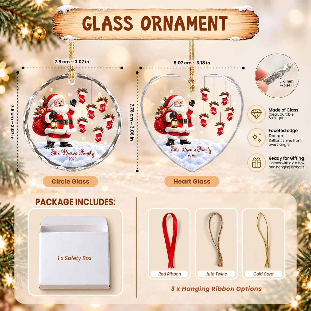 Personalized Gift Family Christmas Ornament 2026, Custom Name Glass Ornament Christmas Tree, Gift For Family