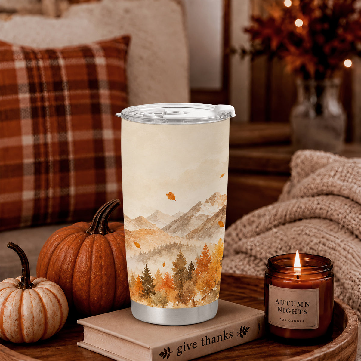 Christian Fall Thanksgiving 20oz Travel Coffee Mug Tumbler, Autumn Gift for Women, Family