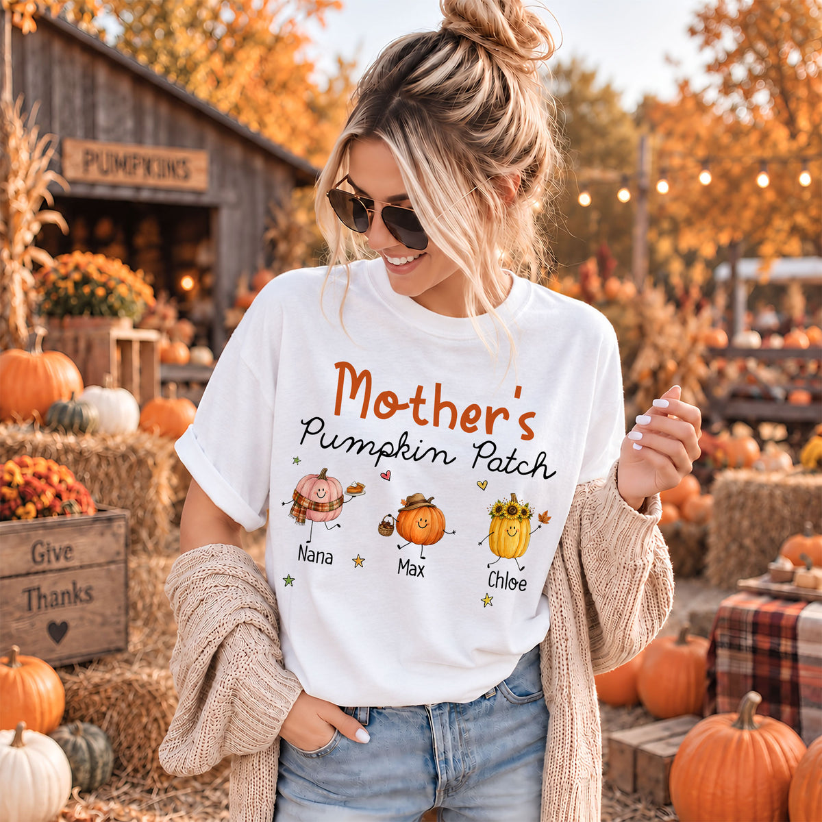 Personalized Grandma’s Pumpkin Patch Shirt & Sweater, Custom Family Names Fall Shirt, Autumn Family Gift