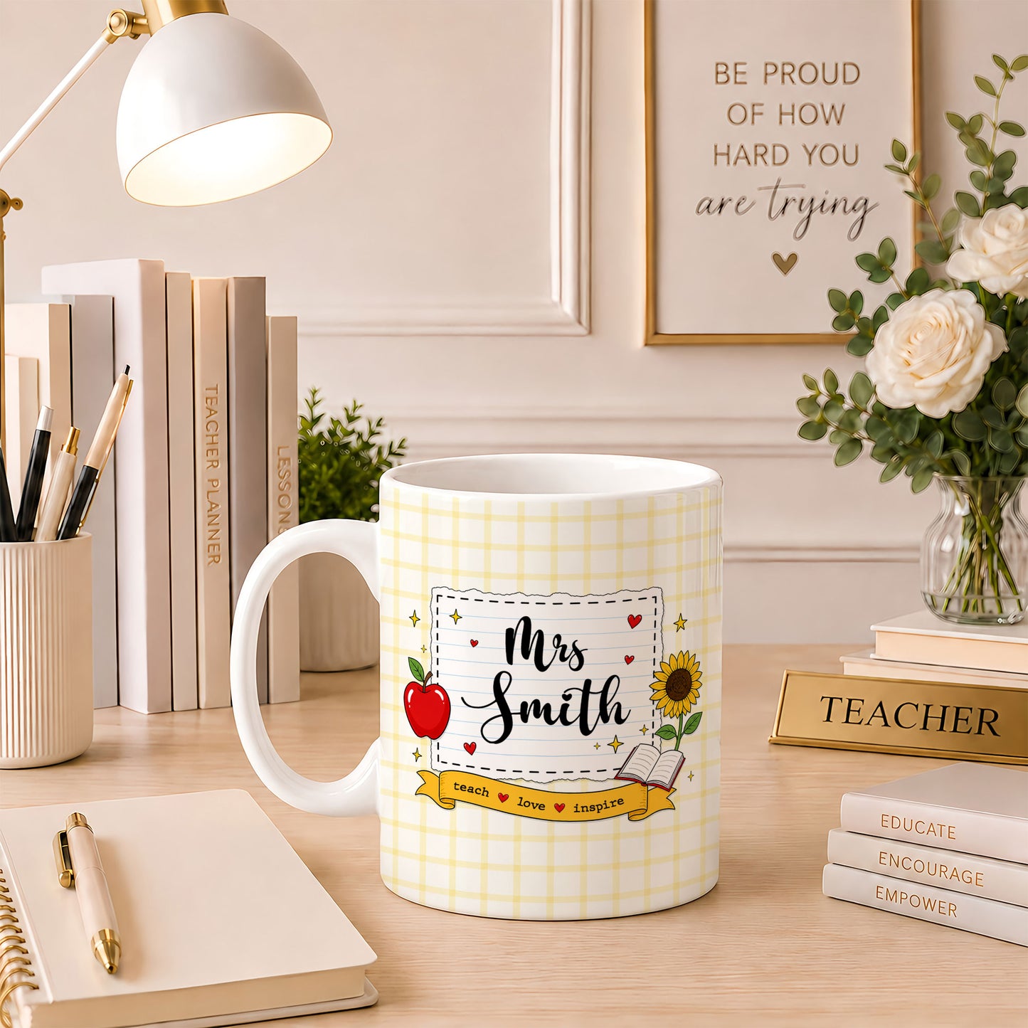 Personalized Teach Love Inspire Teacher Mug with Custom Name, Teacher Appreciation Coffee Mug, Thank You Teacher Gift, Back to School Gift