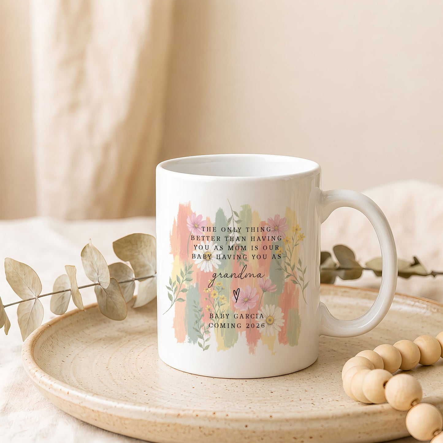 Personalized Grandma Mug – Custom Baby Name & Due Year Coffee Mug, Grandma Announcement Gift, Baby Coming 2026