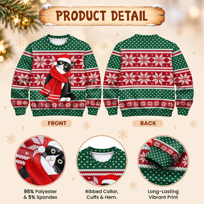 Cute Black Cat Christmas Sweater, Festive Snowflake Ugly Sweater, Christmas Gift for Cat Lovers