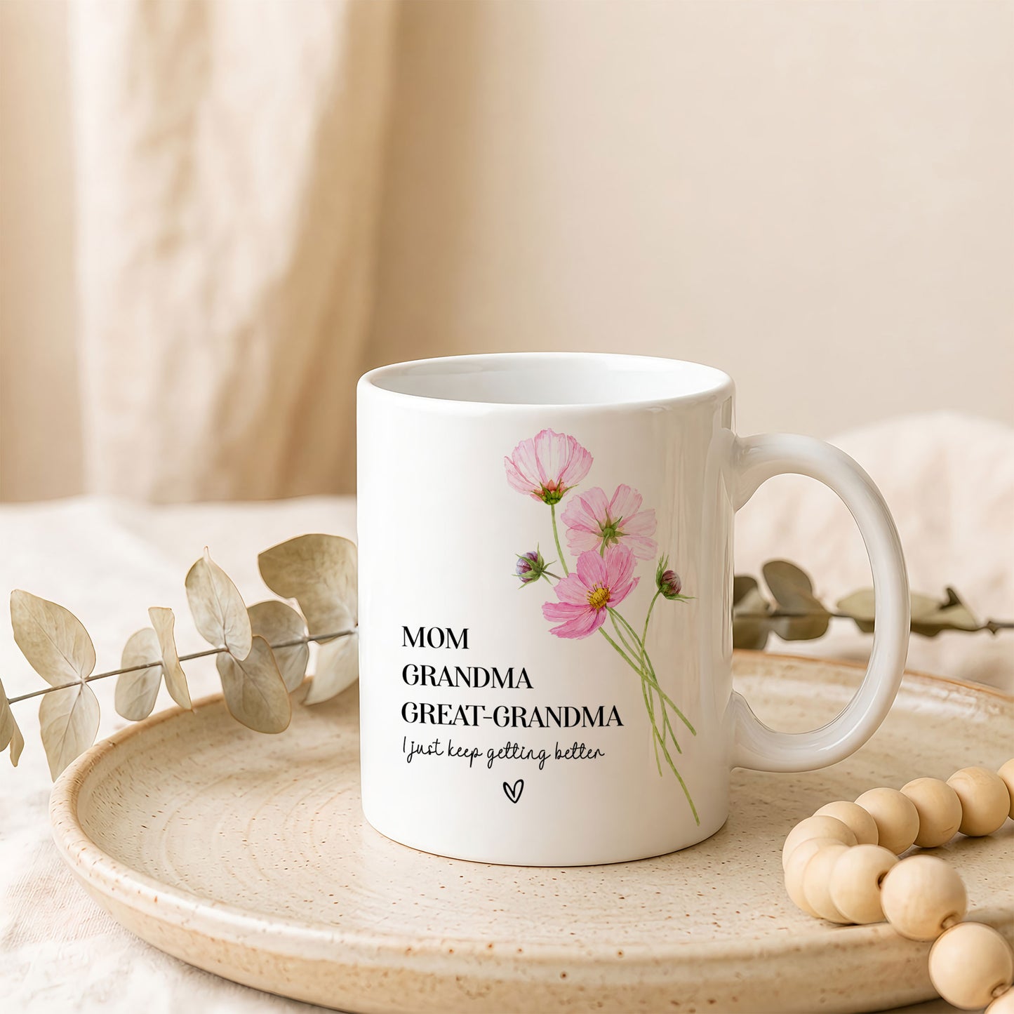 Personalized Mom Grandma Great-Grandma Floral Mug – Cute Family Coffee Cup Gift for Mom and Grandma
