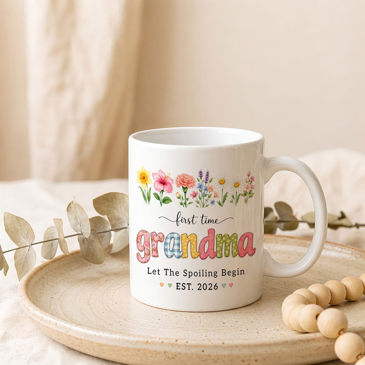 Personalized First Time Grandma Mug – Let The Spoiling Begin Coffee Mug, New Grandma Gift Est 2026