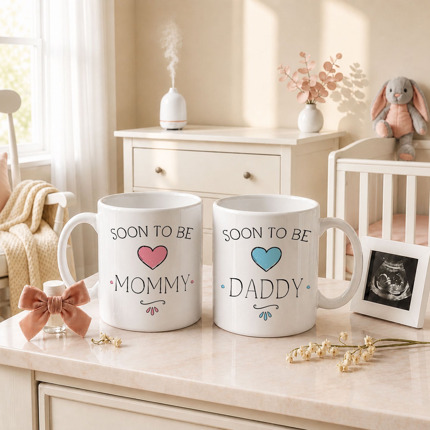 Personalized Mommy Daddy Mug Set – Matching Couple Coffee Mugs for New Parents