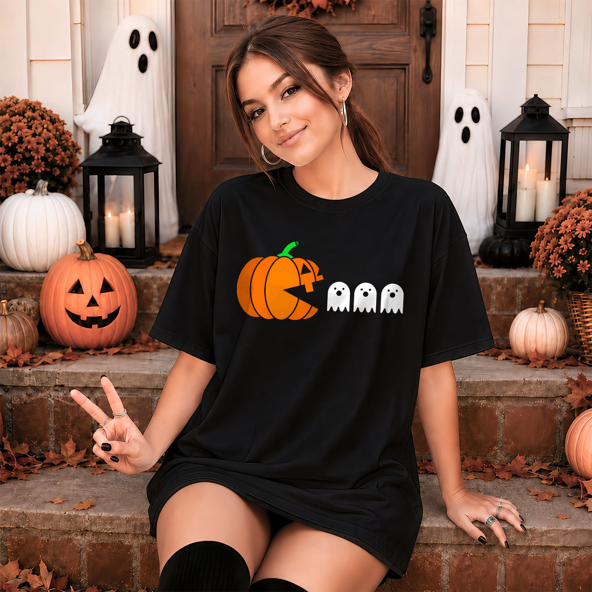 Pumpkin Ghost Graphic Halloween Sweatshirt, Spooky Season Jack O Lantern Shirt, Funny Halloween Gift