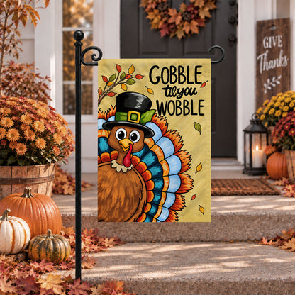 Thanksgiving Garden Flag Turkey GOBBLE WOBBLE Chestnuts Pumpkin Family Home Decor Gift For Family