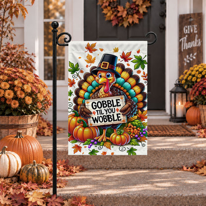 Thanksgiving Garden Flag Turkey GOBBLE WOBBLE Chestnuts Pumpkin Family Home Decor Gift For Family