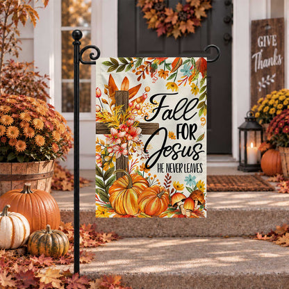 Give Thanks Fall Garden Flag, Rustic Cross Pumpkin Thanksgiving Yard Flag, Autumn Outdoor Decor
