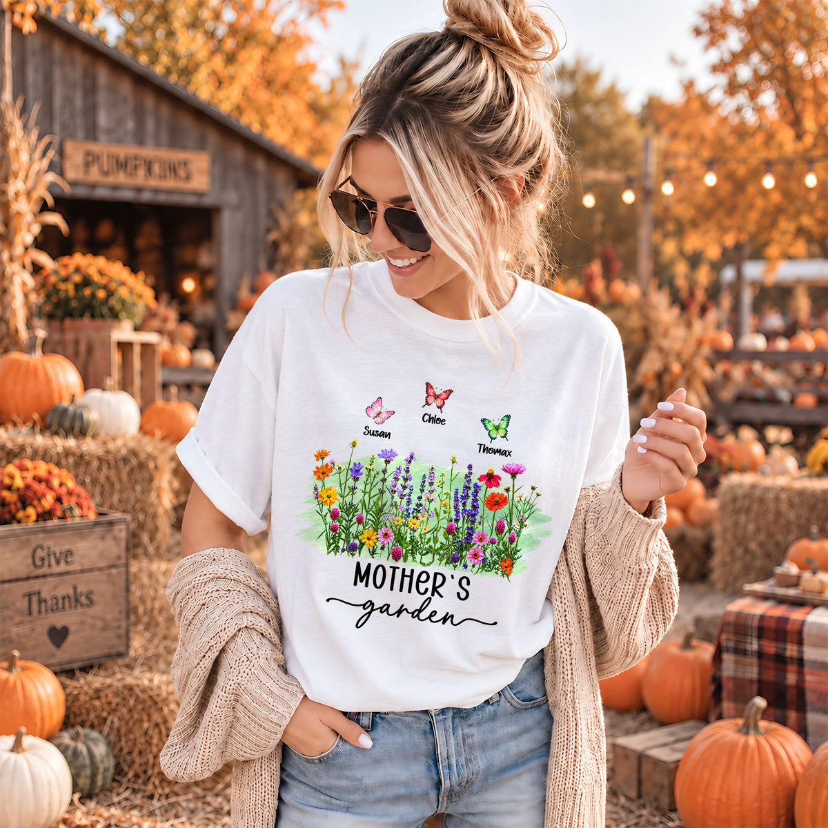 Personalized Grandma Thanksgiving Sweatshirt, Custom Family Name Grandma’s Garden Floral Autumn Family Gift