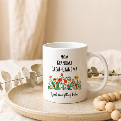 Personalized Mom Grandma Great-Grandma Floral Mug – Cute Family Coffee Cup Gift for Mom and Grandma