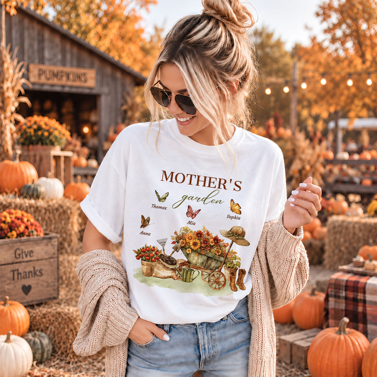 Personalized Grandma Thanksgiving Sweatshirt, Custom Family Name Grandma’s Garden Floral Autumn Family Gift