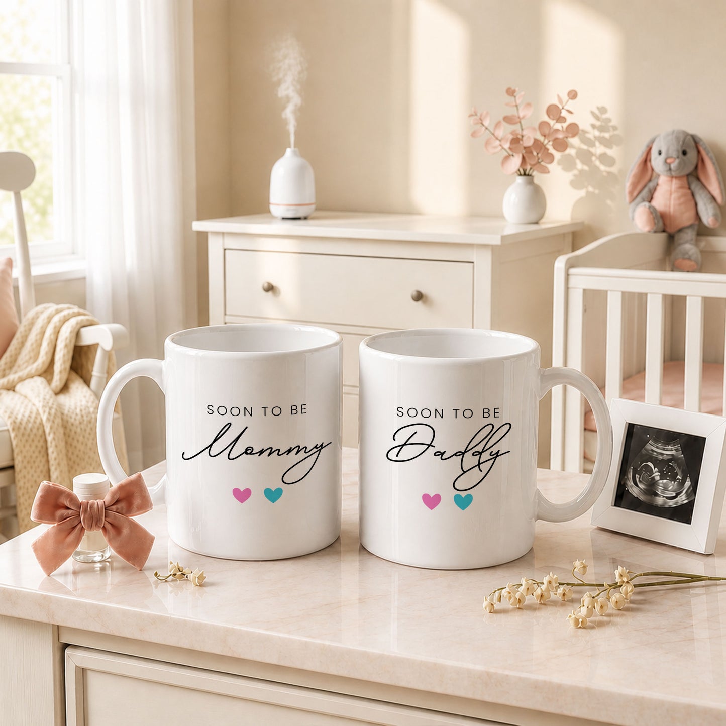 Personalized Mommy Daddy Mug Set – Matching Couple Coffee Mugs for New Parents