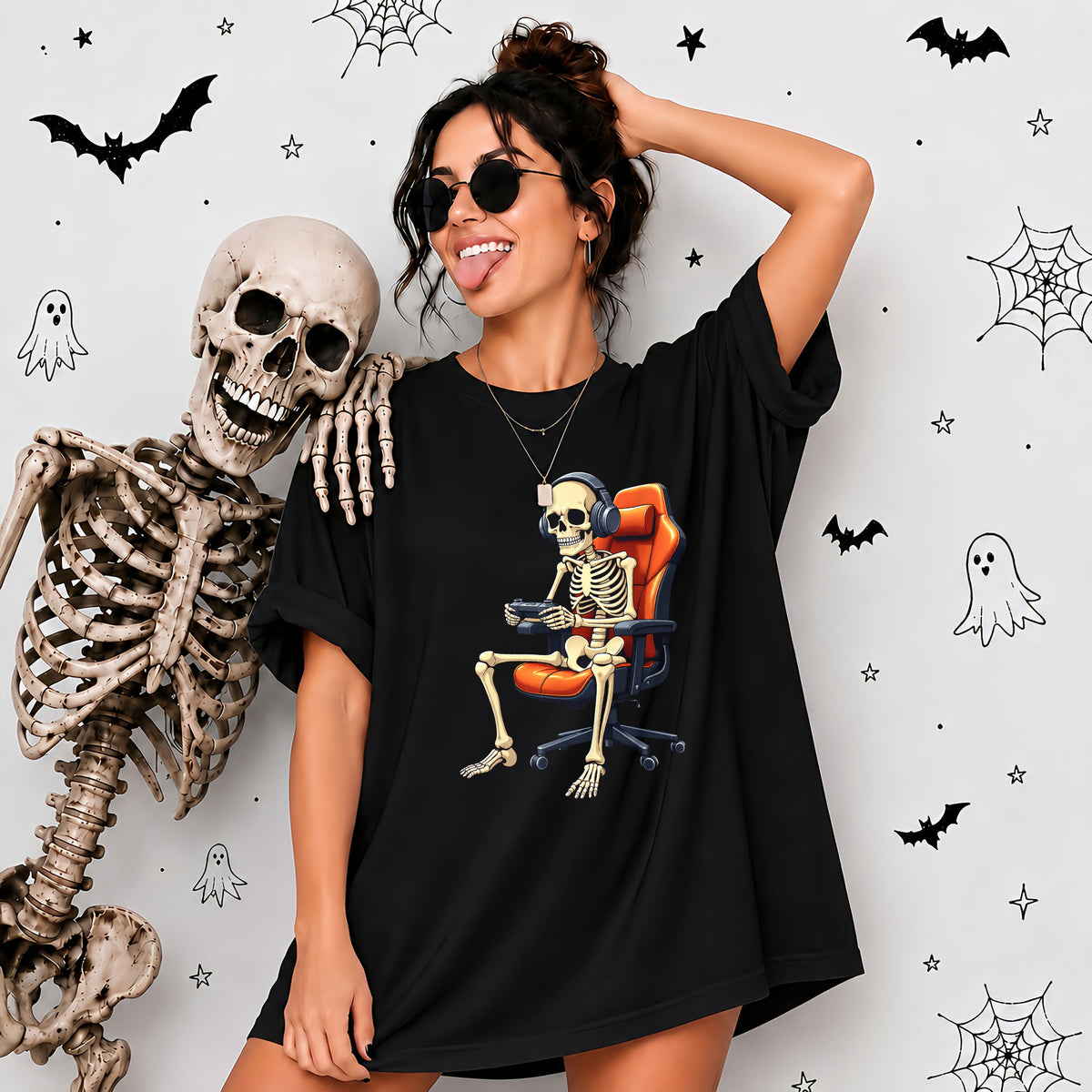 Skeleton Gamer Halloween Sweatshirt, Boys Pumpkin Gaming Shirt, Funny Halloween Gift