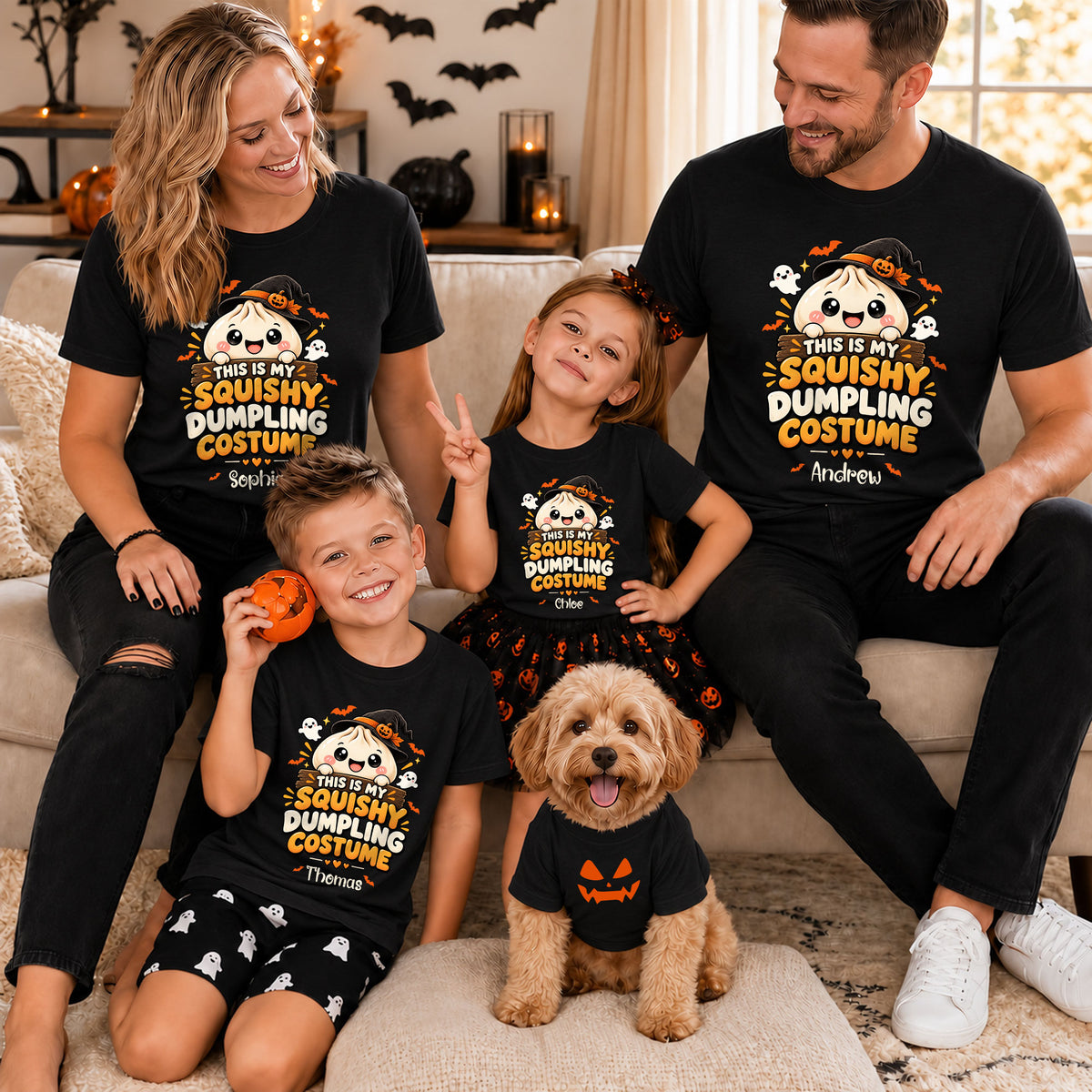 Personalized Squishy Dumpling Halloween Costume Shirt, Kawaii Spooky Dumpling Graphic Tee Gift For Kids