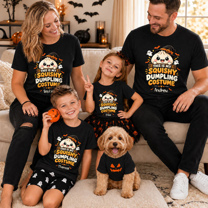 Personalized Squishy Dumpling Halloween Costume Shirt, Kawaii Spooky Dumpling Graphic Tee Gift For Kids