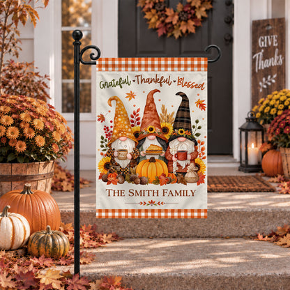 Personalized Thanksgiving Family Flag, Gnome Fall Garden Custom Family Name, Outdoor Decor Gift For Family