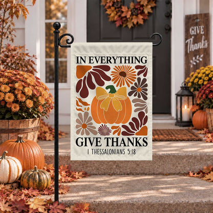 Give Thanks Fall Garden Flag, Rustic Cross Pumpkin Thanksgiving Yard Flag, Autumn Outdoor Decor
