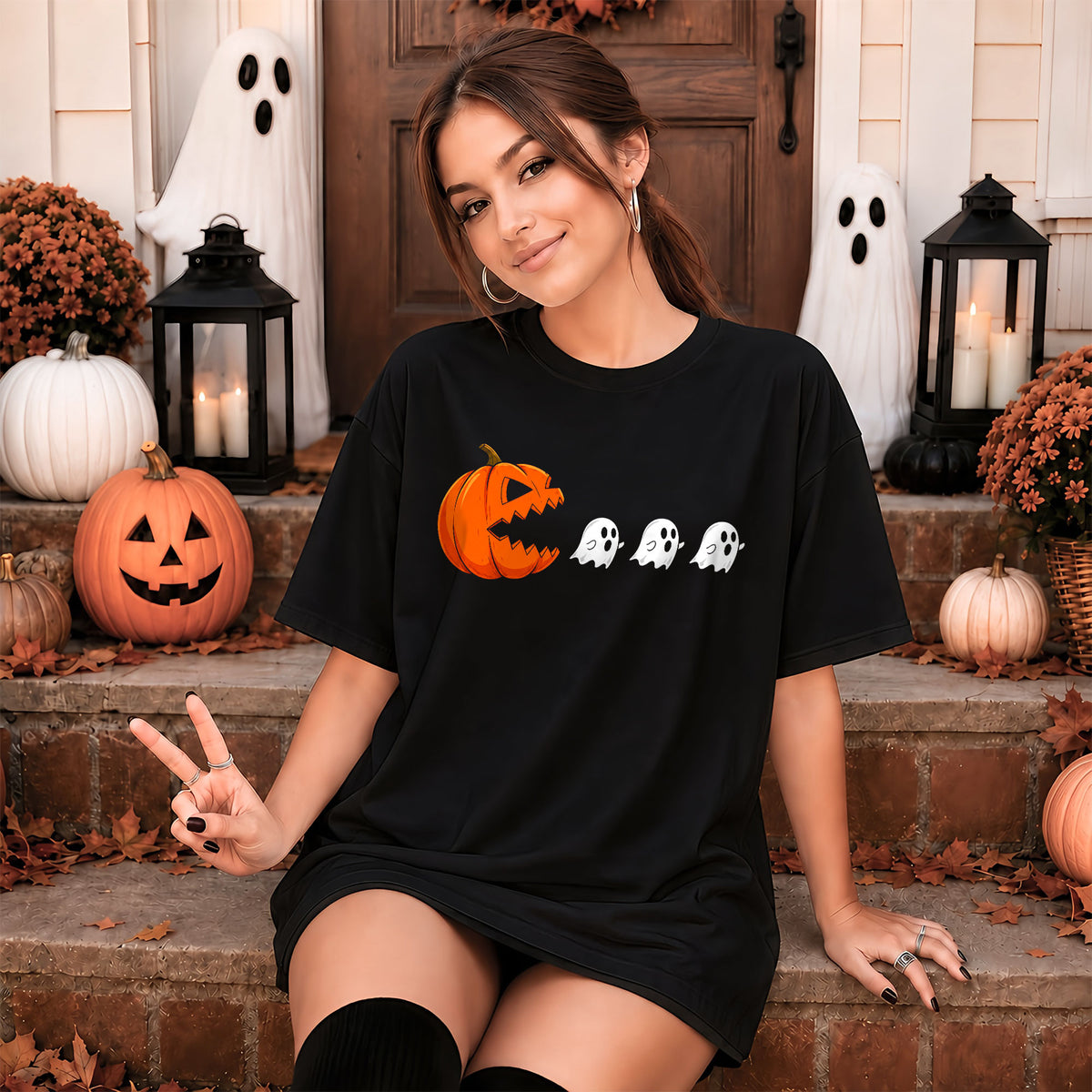 Pumpkin Ghost Graphic Halloween Sweatshirt, Spooky Season Jack O Lantern Shirt, Funny Halloween Gift