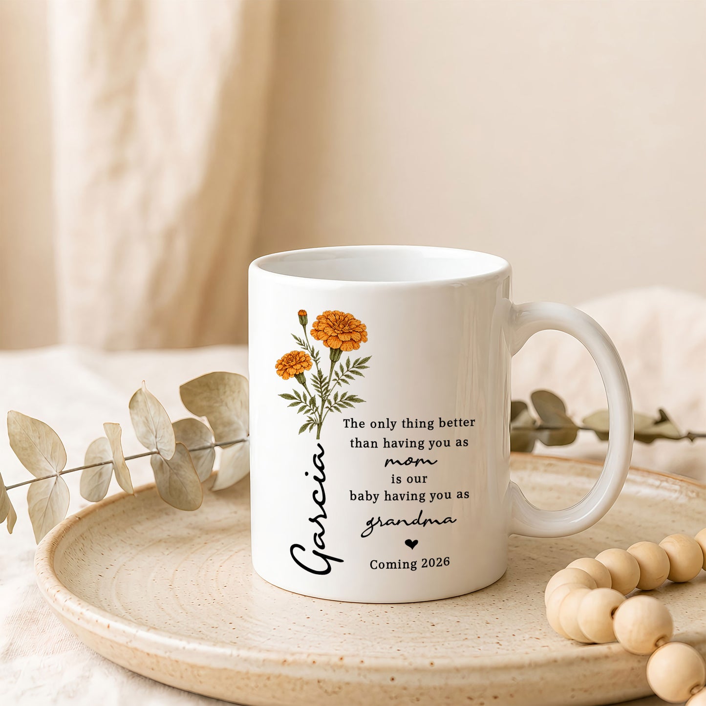 Personalized Grandma Mug – Custom Baby Name & Due Year Coffee Mug, Grandma Announcement Gift, Baby Coming 2026