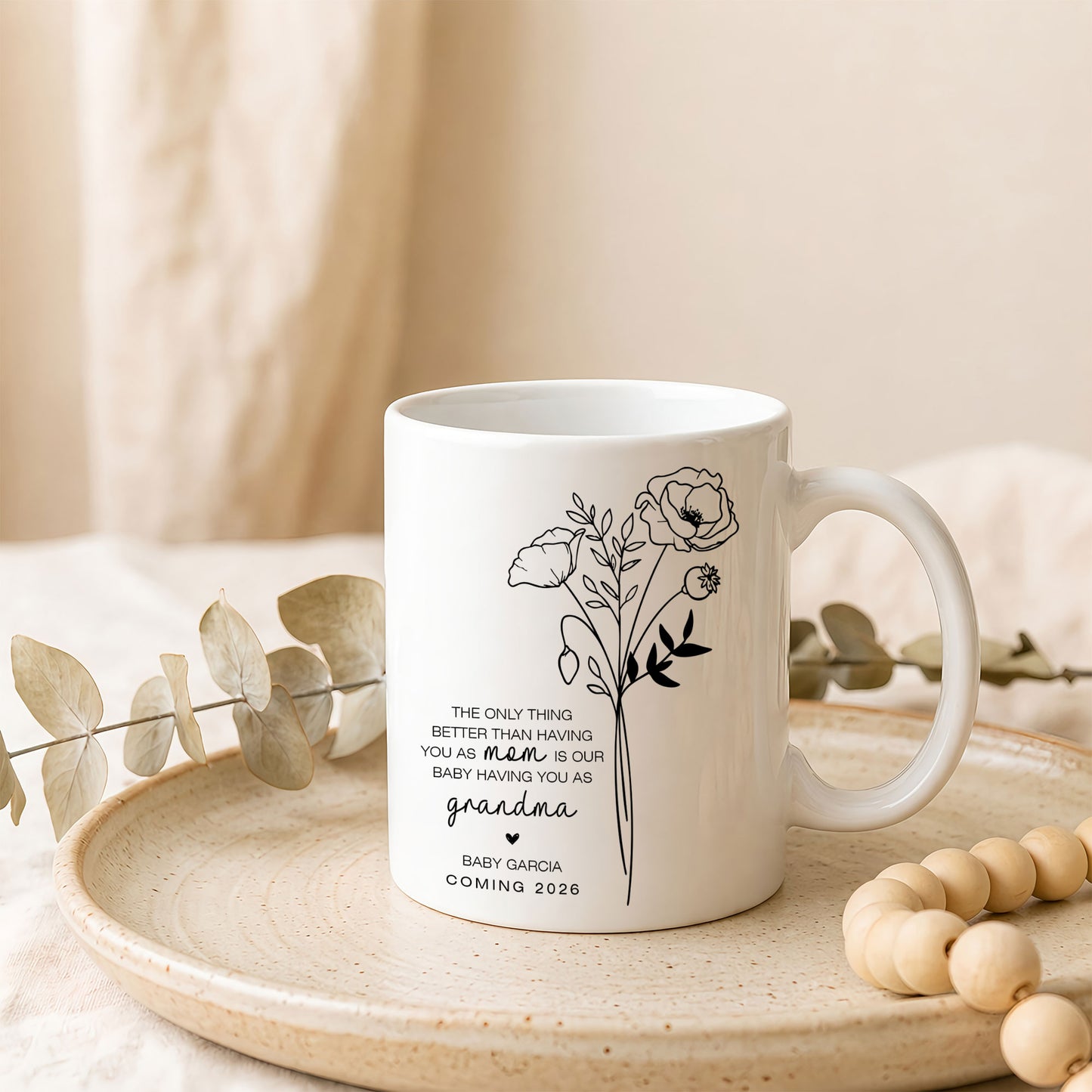Personalized Grandma Mug – Custom Baby Name & Due Year Coffee Mug, Grandma Announcement Gift, Baby Coming 2026