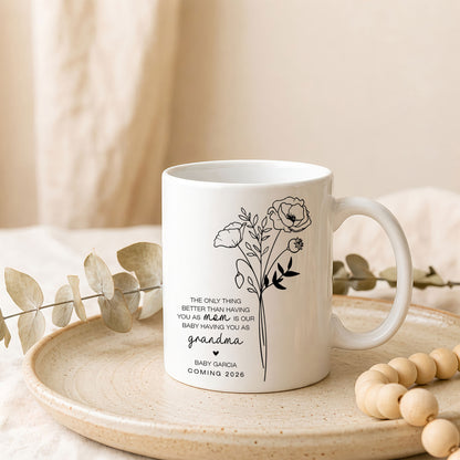 Personalized Grandma Mug – Custom Baby Name & Due Year Coffee Mug, Grandma Announcement Gift, Baby Coming 2026