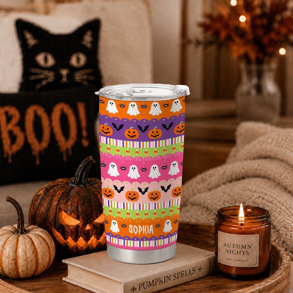 Personalized Halloween Tumbler 20oz, Cute Ghost Pumpkin Tumbler, Halloween Gift For Kid and Adult
