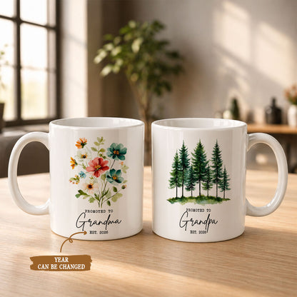 Personalized Promoted to Grandma Grandpa Mug Set – Matching Couple Coffee Mugs Est 2026, New Grandparents Gift