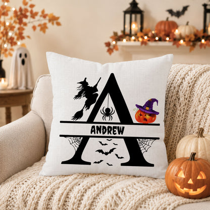 Personalized Halloween Pillow, Custom Alphabet Initial & Name Pumpkin Throw Pillow Gift for Kids and Family