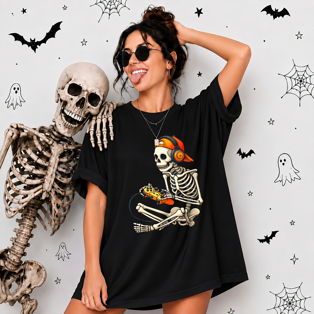 Skeleton Gamer Halloween Sweatshirt, Boys Pumpkin Gaming Shirt, Funny Halloween Gift