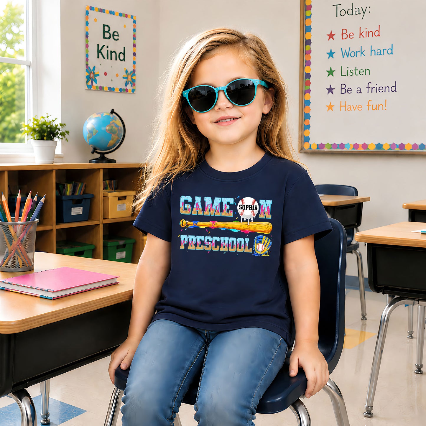 Personalized Baseball Back to School Shirt, Custom Name Game On Student Tee, Pre-K to 8th Grade First Day of School T-Shirt