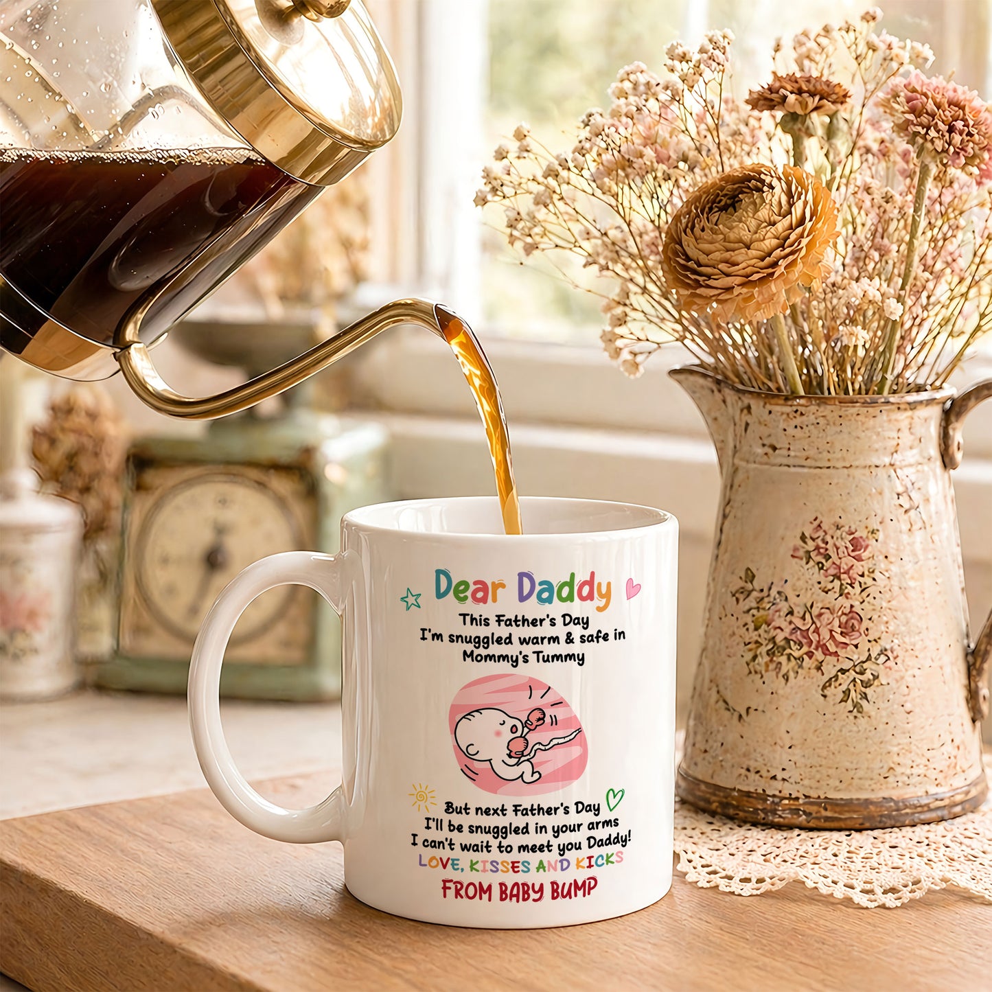 Personalized Dear Daddy Father’s Day Mug – Cute Baby Love Coffee Mug for New Dad, First Father’s Day Gift