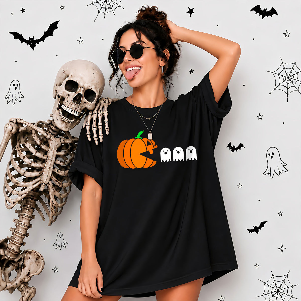 Pumpkin Ghost Graphic Halloween Sweatshirt, Spooky Season Jack O Lantern Shirt, Funny Halloween Gift