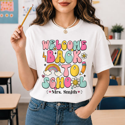 Personalized Welcome Back to School Teacher Student Shirt, Custom Name Back to School T-Shirt, First Day of School Gift Tee