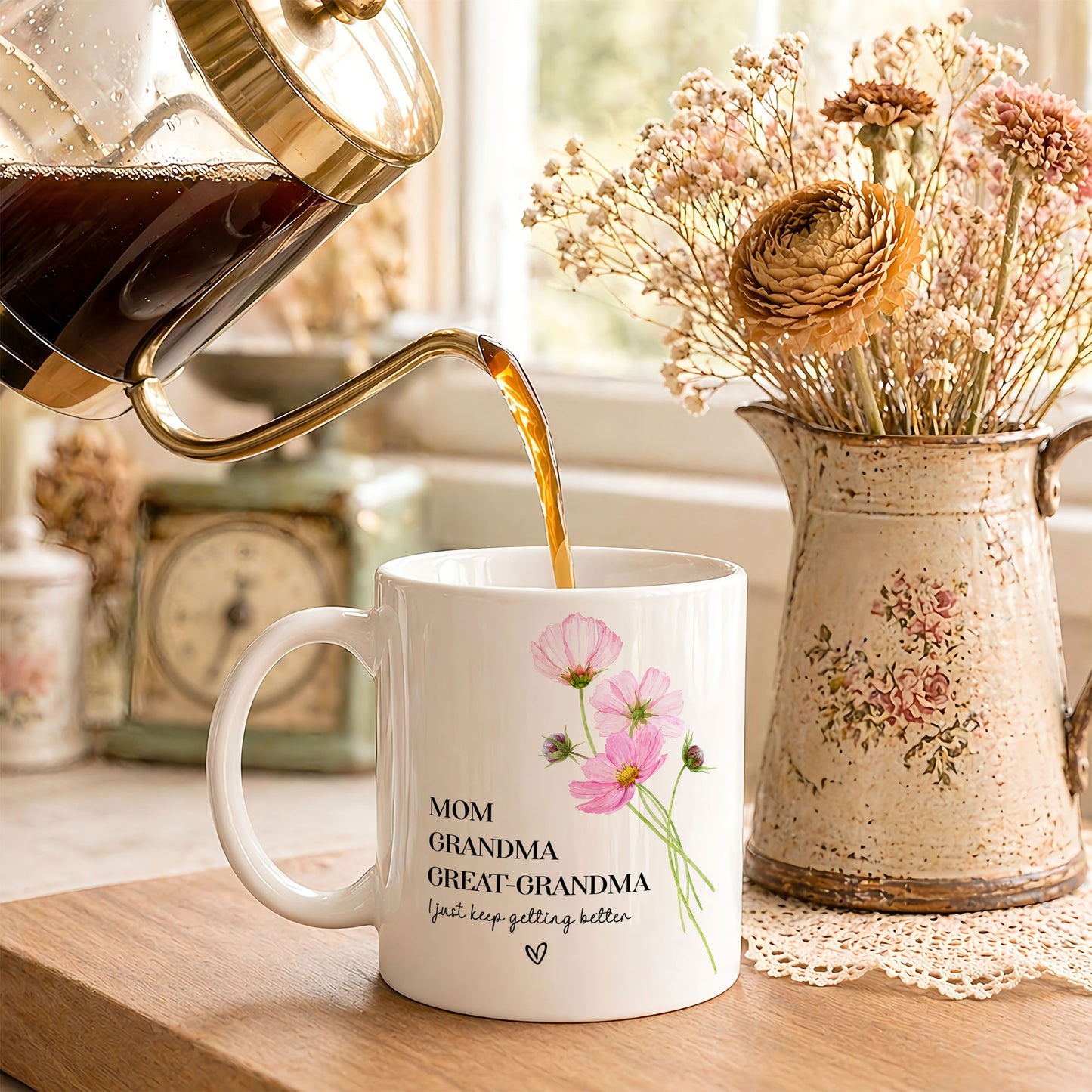 Personalized Mom Grandma Great-Grandma Floral Mug – Cute Family Coffee Cup Gift for Mom and Grandma