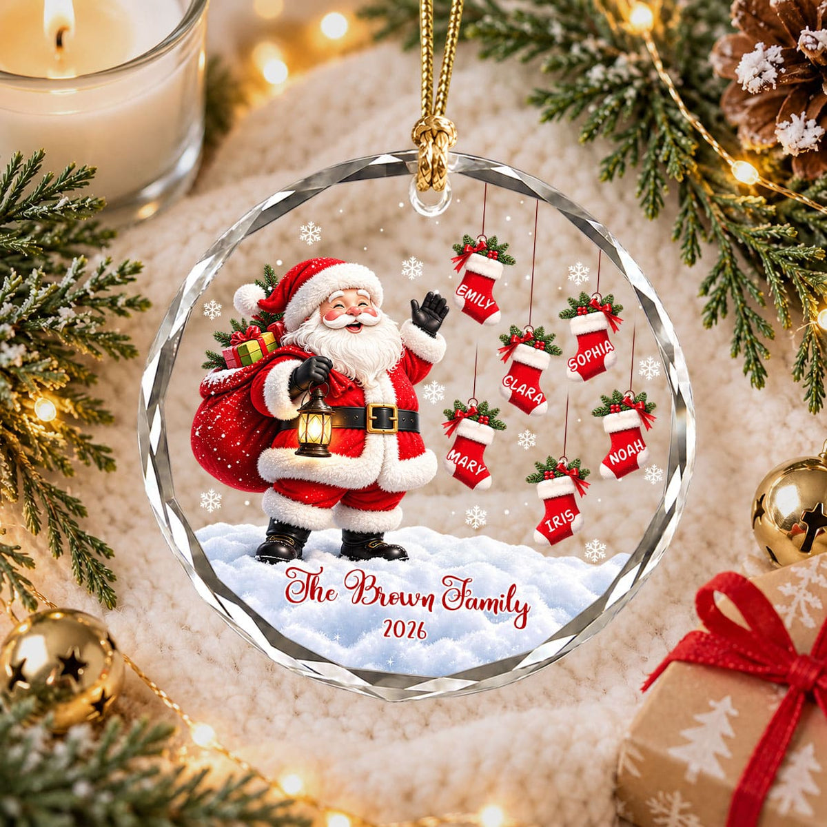 Personalized Gift Family Christmas Ornament 2026, Custom Name Glass Ornament Christmas Tree, Gift For Family