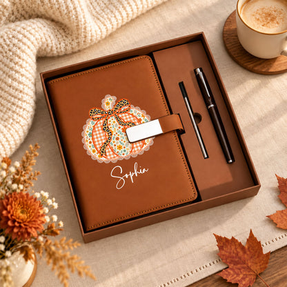 Personalized Notebook Thanksgiving Gift, Fall Floral Pumpkin Gift for Teacher, Student, Family, Friends